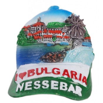 Декоративна магнитна фигурка - шапка с козирка - Вятърната мелница в Несебър с провлака