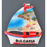 Декоративна релефна фигурка с магнит - платноходка - морски бряг с лодки, България