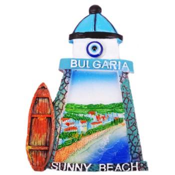 Декоративна фигурка с магнит и синьо око - фар с изглед от Слънчев бряг