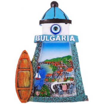 Декоративна фигурка с магнит и синьо око - фар - лятна тераса с изглед към морето