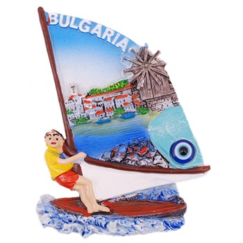 Декоративна фигурка с магнит и синьо око - сърф - вятърна мелница