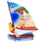 Декоративна фигурка с магнит и синьо око - сърф - пясъчна ивица с лодки