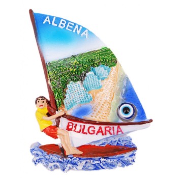 Декоративна фигурка с магнит и синьо око - сърф - изглед от Албена