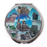 Сувенирно джобно огледало метал с капаче с декорация - забележителности от българското черноморие