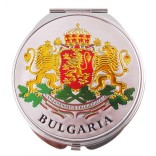Сувенирно джобно огледало метал, декорирано с лазерни инкрустации - капитанска среща, Несебър и трикольора на България