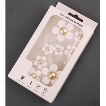 Калъф за телефон I5, декориран с осем бели маргаритки и бели камъчета