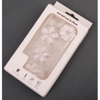 Калъф за телефон I5, декориран с четири цветяи и бели камъни