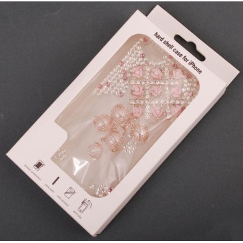 Калъф за телефон I5, декориран с пет изкуствени перли, решетка с рози и бели и цветни камъни