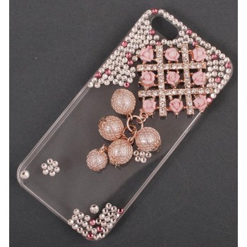 Калъф за телефон I5, декориран с пет изкуствени перли, решетка с рози и бели и цветни камъни