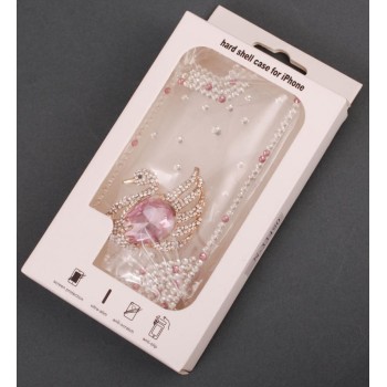 Калъф за телефон I5, декориран с лебед с голям диамант, бели и цветни камъни