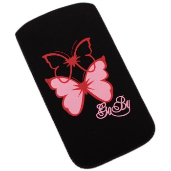 Калъф за телефон iPHONE 5, изработен от мек велур, декориран с пеперуди - черен