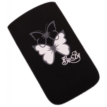 Калъф за телефон Samsung S3, изработен от мек велур, декориран с пеперуди - черен