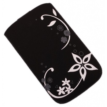 Калъф за телефон iPHONE 4, изработен от мек велур, декориран с флорални мотиви - черен