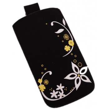 Калъф за телефон iPHONE 5, изработен от мек велур, декориран с флорални мотиви - черен