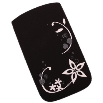 Калъф за телефон Samsung S3, изработен от мек велур, декориран с флорални мотиви - черен