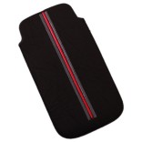 Калъф за телефон iPHONE 5, изработен от мека еко кожа, декориран с червена лента - черен