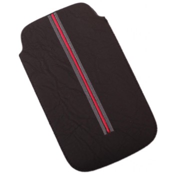 Калъф за телефон Samsug S3, изработен от мека еко кожа, декориран с червена лента - черен