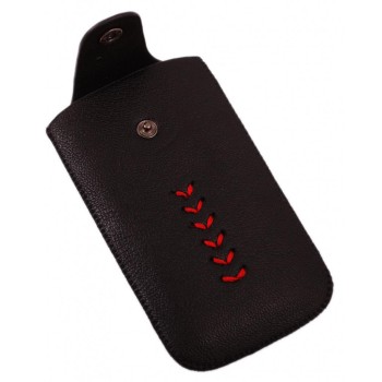 Калъф за телефон iPHONE 4 с капаче с копче, декориран с червен шев