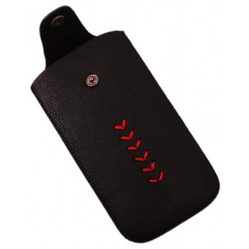 Калъф за телефон iPHONE 5 с капаче с копче, декориран с червен шев