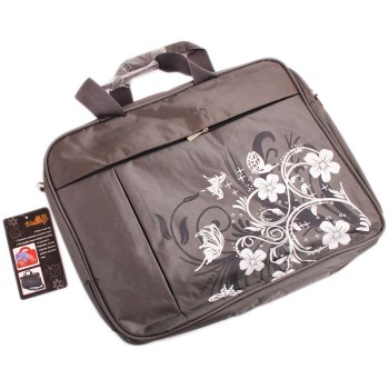 Елегантна дамска чанта за лаптоп, декорирана с флорални мотиви - сива