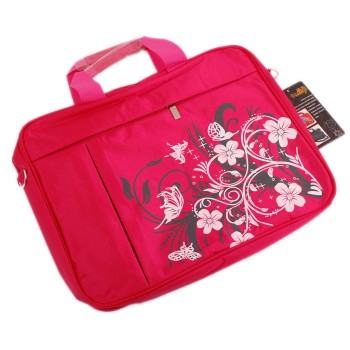 Елегантна дамска чанта за лаптоп, декорирана с флорални мотиви - розова