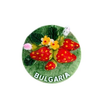 Декоративна кръгла фигурка с магнит - ягоди и цветя - България