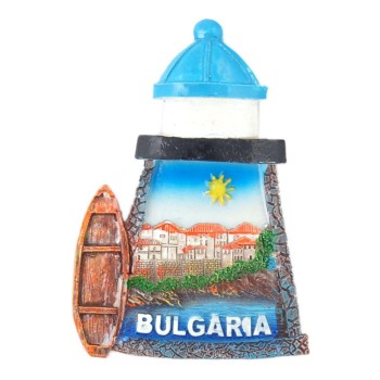 Декоративна фигурка с магнит във формата на фар и лодка - с надпис България