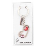 Сувенирен метален ключодържател - лебед със сърце и розово камъче