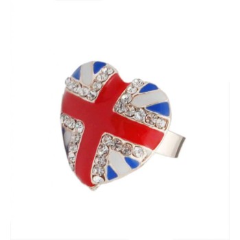Пръстен с фигурка - сърце с цветни камъчета - английско знаме