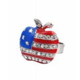 Пръстен с фигурка - ябълка с цветни камъчета - американското знаме