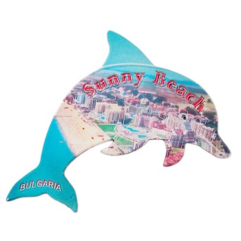 Сувенирна магнитна пластина във формата на делфин - плажове и хотели в Слънчев бряг