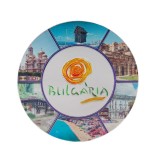 Кръгла магнитна пластина с лазерна графика - логото на България и забележителности във Варна и Несебър