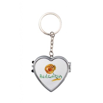 Сувенирен метален ключодържател във формата на сърце с огледала - Златни пясъци