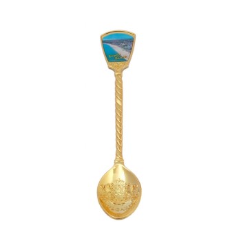 Златиста сувенирна лъжичка с декоративна инкрустация - Слънчев бряг
