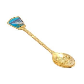 Златиста сувенирна лъжичка с декоративна инкрустация - Слънчев бряг