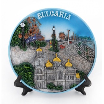 Сувенирна релефна чинийка с поставка - забележителности във Варна, Несебър и Златни пясъци