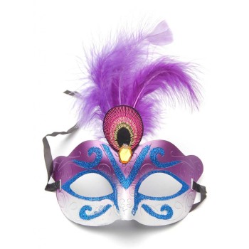 Декоративна маска - тип домино, декорирана с брокат, камъчета и пера