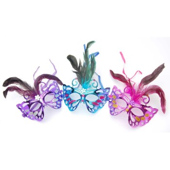 Декоративна маска - тип домино с брокат и цветни пера
