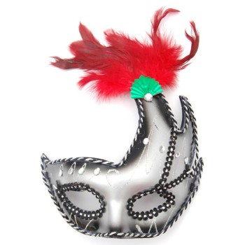 Декоративна маска - тип домино с брокат и цветни пера