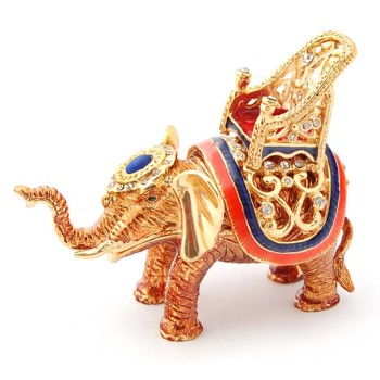 Декоративна метална кутийка за бижута във формата на слон със стол на гърба - фаберже