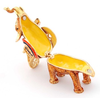 Декоративна метална кутийка за бижута във формата на слон със стол на гърба - фаберже