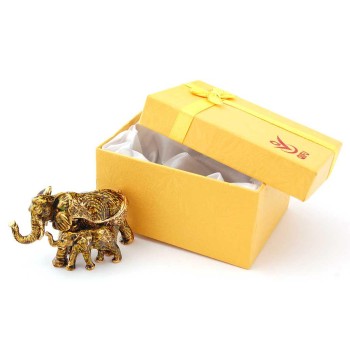 Декоративна метална кутийка за бижута във формата на слон с малко слонче - фаберже