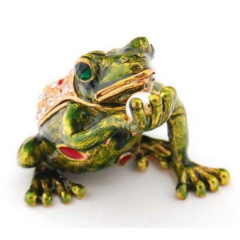 Декоративна метална кутийка за бижута във формата на жаба, държаща перла - фаберже