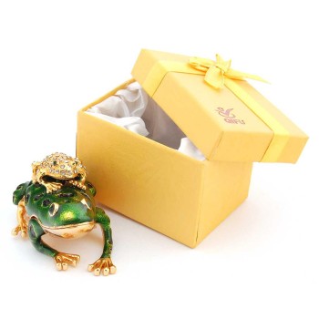 Декоративна метална кутийка за бижута във формата на жаба с малкото си - фаберже