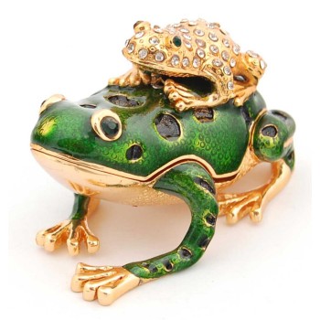 Декоративна метална кутийка за бижута във формата на жаба с малкото си - фаберже