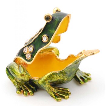 Декоративна метална кутийка за бижута във формата на жаба с паричка - фаберже