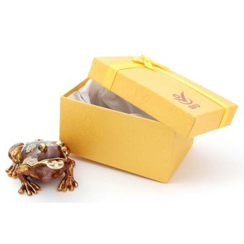 Декоративна метална кутийка за бижута във формата на жаба с паричка - фаберже