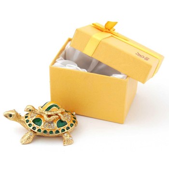 Декоративна метална кутийка за бижута във формата на костенурка с малкото си - фаберже