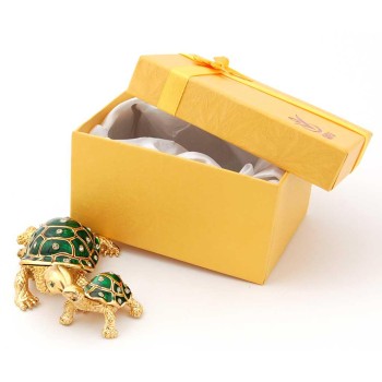 Декоративна метална кутийка за бижута във формата на костенурка с малкото си - фаберже