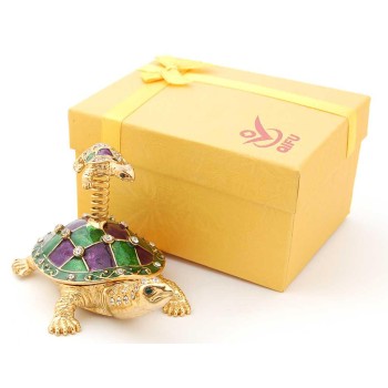 Декоративна метална кутийка за бижута във формата на костенурка с малкото си върху пружина - фаберже